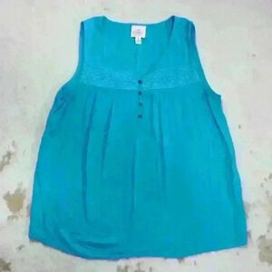 ST. JOHN'S BAY Blue Floaty Crepe Sleeveless Long A-Line Tank Top Women Medium